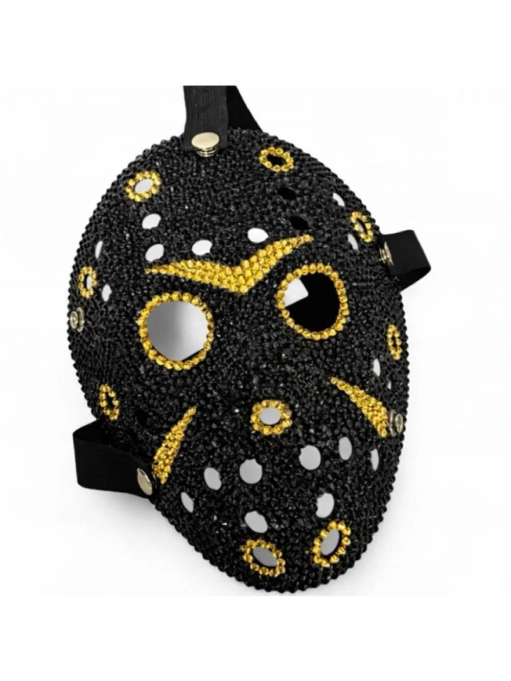 Jason Full Black & Gold Crystal Bling Sparkly Hockey Mask Horror New